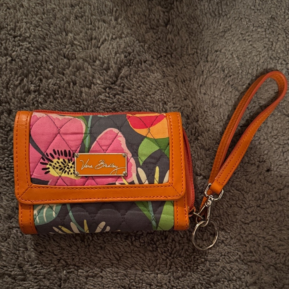 Vera Bradley Floral Clutch - Pink, Orange, and Gray